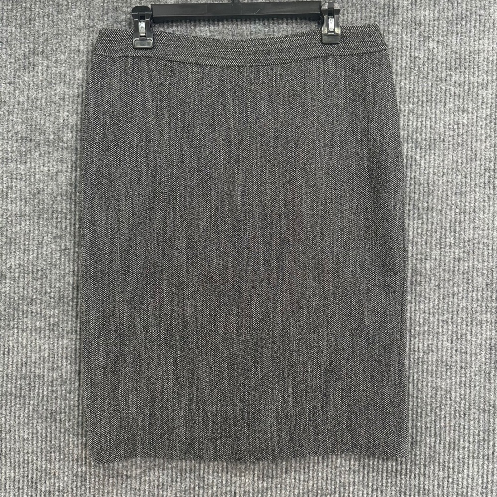 Ann Taylor Pencil Skirt Womens 10 Black White Good Herringbone Tweed Lined